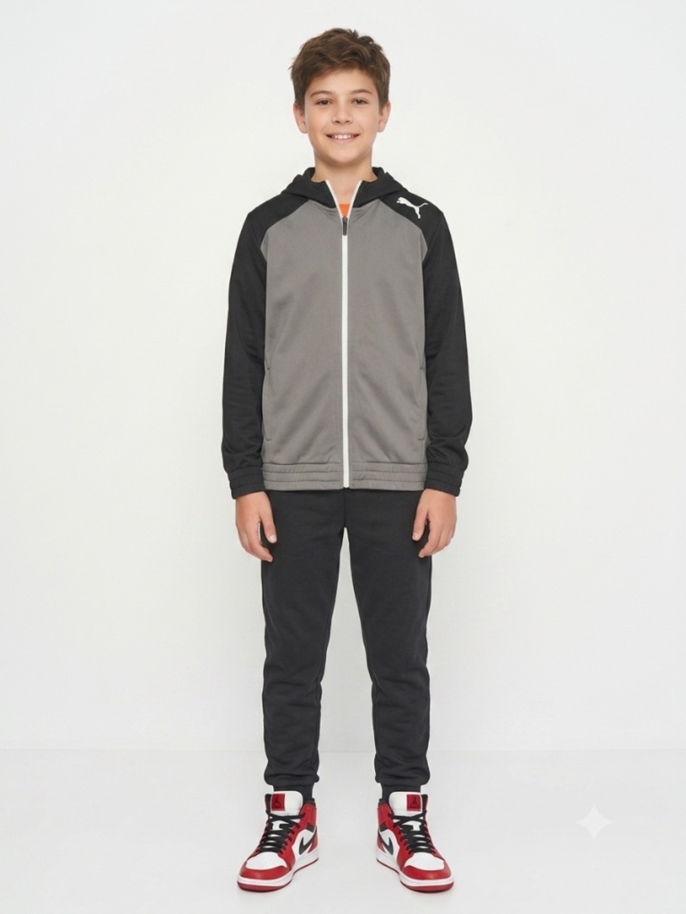 Puma Black Grey Activewear Athletic Jacket Coat Hoodie Youth Boy Large